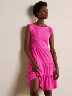 Boden Romaine Tiered Jersey Dress Pink Dress with Gold Dot Print Size 4P